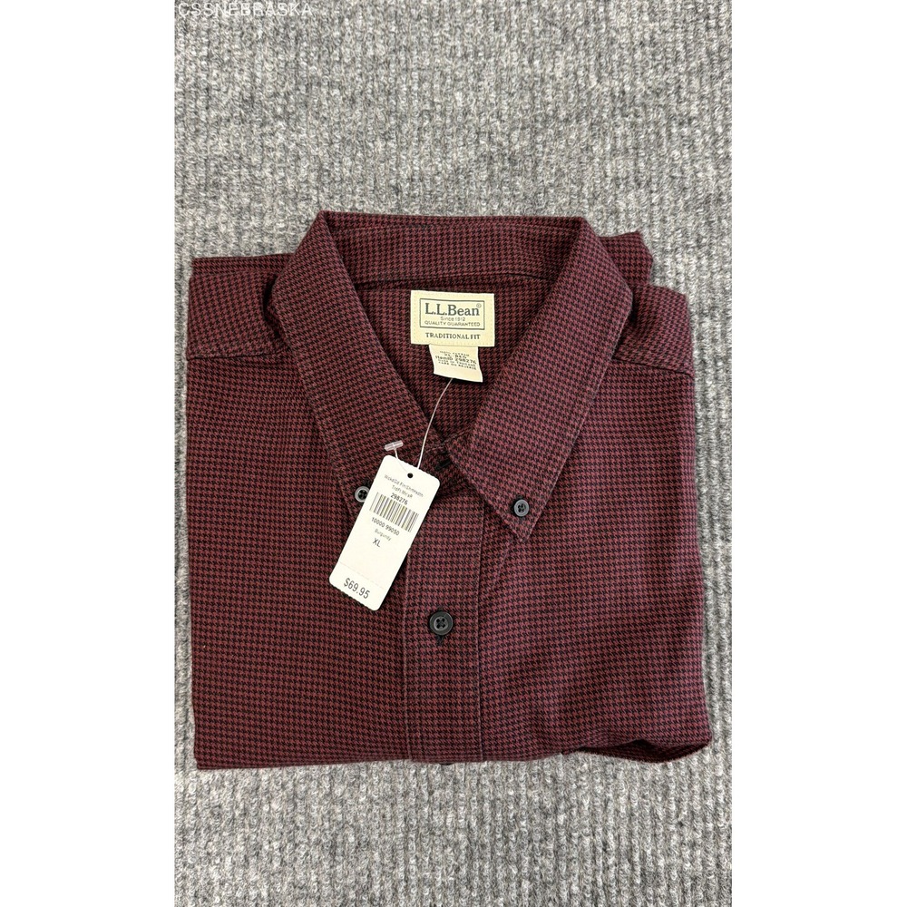 L.L. Bean Men's Burgundy Houndstooth Cotton Button Down Shirt Sz XL NWT